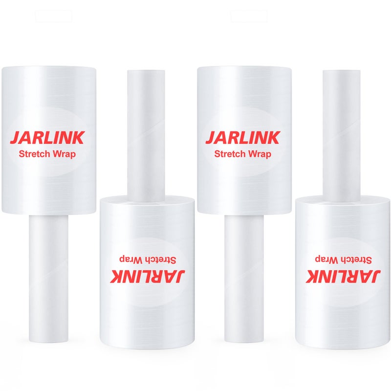 JARLINK 4 Pack Stretch Film, 5"" 1000ft Mini Industrial Strength up to 500% Stretch Shrink Wrap with Handles, Thick Durable Self-Adhering Plastic Wrap for Pallet Wrap, Moving, Packing, 60 Gauge - Image 1